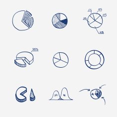 Set of circle chart diagram graph pie hand draw Concept