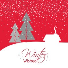 Christmas Background with house and tree snowing