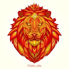Lion red ornament ethnic vector illustration