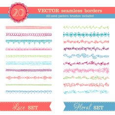 Vector set of seamless borders isolated on white background