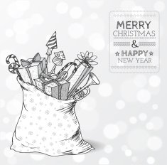 Christmas card with skethy sack full of gifts N2