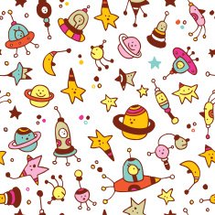 aliens planets stars space cosmos seamless pattern