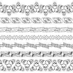 Seamless hand drawn doodle borders with skulls and guns