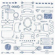 Set Ribbons and Arrows hand drawn elements