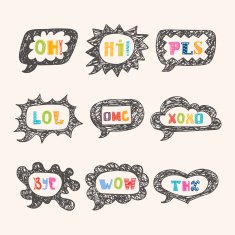 Hand drawn speech bubble set with short phrases N2