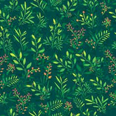 Seamless background with floral pattern of twigs berries and leaves N2
