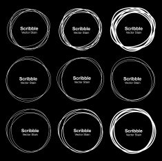 Set of 9 White Hand Drawn Scribble Circles N3