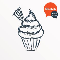 Hand drawn cupcake Sketched muffin symbol