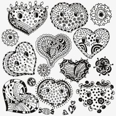 Set of hand-drawn cute hearts and flowers