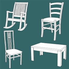 Set of furniture on the chalk board