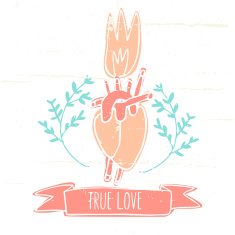 True love card with heart and fire Vintage design elements