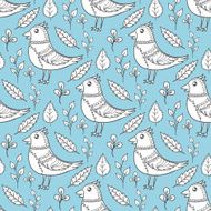 seamless pattern with birds and leaves N2