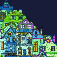 Hand-drawn background with night old town