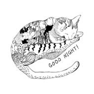 Sleeping cat decorated with ornaments