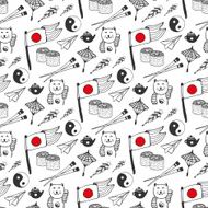 Hand drawn seamless pattern with Japan culture elements background