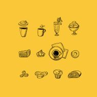 Cafe drawing menu icons set N2