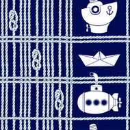 Seamless nautical background with ropes knots and cartoon ships