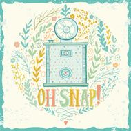 Hand drawn grunge print with a vintage camera