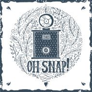 Hand drawn grunge print with a vintage camera N2