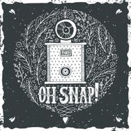 Hand drawn grunge print with a vintage camera N4