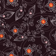 Seamless pattern with flowers doodles and rubies