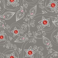 Seamless pattern with flowers doodles and rubies N2