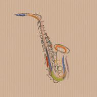 Sketch of saxophone on cardboard