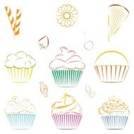 Set of vector cupcakes and sweets