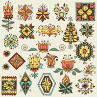 Hand drawn vintage doodle floral color design elements Vector illustration