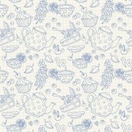 Ornament seamless pattern with tea time objects N2
