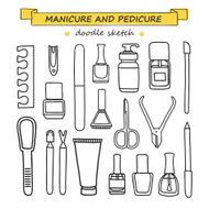 Vector set of manicure and pedicure doodle equipment N2