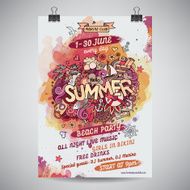 Vector summer watercolor paint party poster N3
