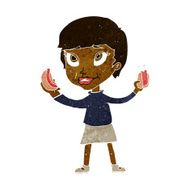 cartoon woman eating hotdogs N16