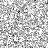 Cartoon doodles camping seamless pattern