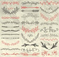 Hand Drawn Dividers Branches Swirls on Crumpled Paper
