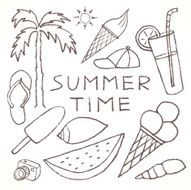 Set of Summer Sketches Hand Drawn in Pencil