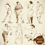 Vintage Abstract Hand Drawn Vector People Sketch Set N2