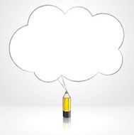 Yellow Lead Pencil Drawing Fluffy Cloud Speech Balloon