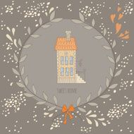 Sweet home illustration with a wreath and cute house N3
