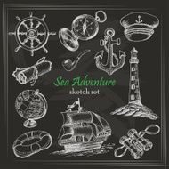 Vector collection of Sea Adventure in sketch style on dark