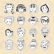 Hand drawn different funny faces Doodle vector avatars set N2
