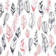 Ethnic seamless pattern with hand drawn feathers
