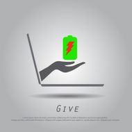 hand hold battery from laptop vector icon