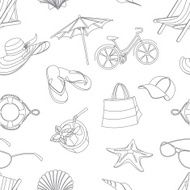 Summer icons seamless line pattern Doodle style N2