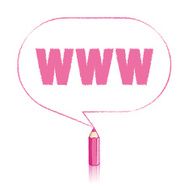 Pink Pencil Drawing WWW in Rounded Oblong Speech Balloon