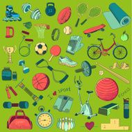 Colored Hand drawn Fitness doodle set