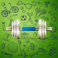dumbbell and hand draw sport icon