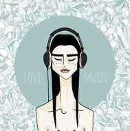 Vector illustration asian girl with headphones