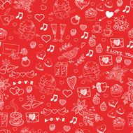 Doodle pattern for Valentine's Day on a red background
