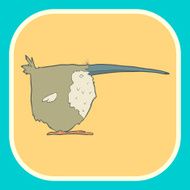 Illustration hand drawn vector retro cartoon bird on flat square N8